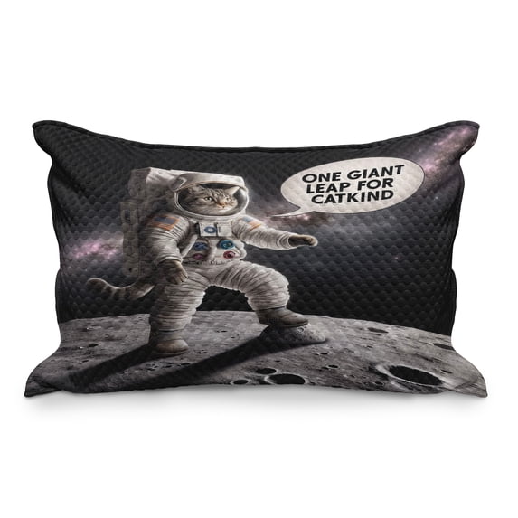 Ambesonne Cat Quilted Pillowcover, Whimsical Astronaut Kitty Moon, 30" x 20", Dark Purple Grey Coconut