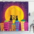 thumbnail image 1 of Ambesonne Cat Shower Curtain, Cats on the Roof Heart, 69"Wx84"L, Purple Orange, 1 of 5
