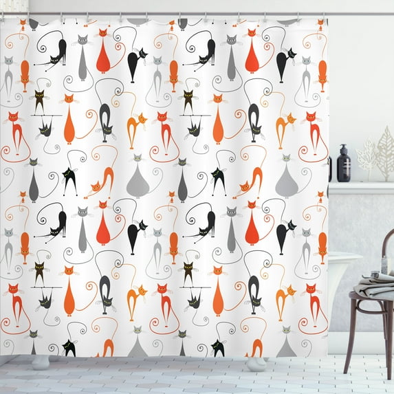 Ambesonne Cat Shower Curtain, Colorful Design Kitten Pattern, 69"Wx84"L, Multicolor White
