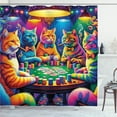thumbnail image 1 of Ambesonne Cat Shower Curtain, Colorful Kitties Play Poker, 69"Wx70"L, Magenta Orange and Purple, 1 of 1
