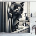 thumbnail image 1 of Ambesonne Cat Shower Curtain, Cool Detective Kitty Monochrome, 69"Wx70"L, Dark Grey Pale Sepia, 1 of 1