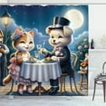 thumbnail image 1 of Ambesonne Cat Shower Curtain, Gentleman Puppy Kitty Lady Date, 69"Wx70"L, Night Blue Rose Apricot, 1 of 1