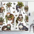 thumbnail image 1 of Ambesonne Cat Shower Curtain, Happy Smiling Kitties Botanical, 69"Wx75"L, Blue Grey Green and Taupe, 1 of 4