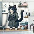 thumbnail image 1 of Ambesonne Cat Shower Curtain, Mysterious Detective Kitty Bath, 69"Wx75"L, Charcoal Grey White, 1 of 1