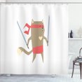 thumbnail image 1 of Ambesonne Cat Shower Curtain, Samurai Figh Kitty Ninja, 69"Wx84"L, Red Brown, 1 of 5