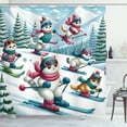 thumbnail image 1 of Ambesonne Cat Shower Curtain, Snowy Cartoon Skiing Kitties, 69"Wx70"L, Pale Blue Raspberry White, 1 of 1