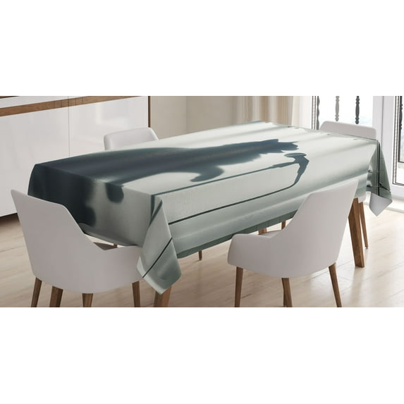 Ambesonne Cat Tablecloth Rectangular Table Cover, Bath Shadow of a Singing Kitty, 60"x84", Dark Blue Grey Off White