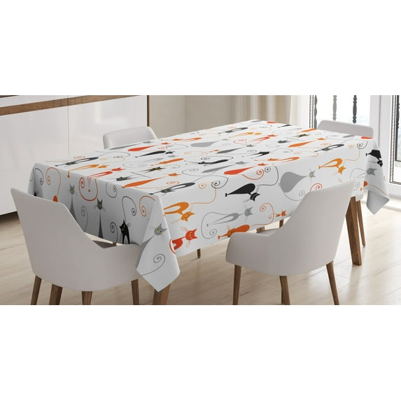 Ambesonne Cat Tablecloth Rectangular Table Cover, Colorful Design Kitten Pattern, 52"x70", Multicolor White