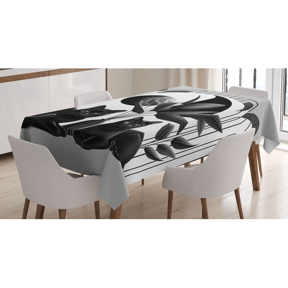 Ambesonne Cat Tablecloth Rectangular Table Cover, Mid Century Modern Boho Kitties, 60"x84", Pale Grey Charcoal Grey