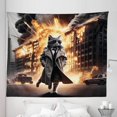 thumbnail image 1 of Ambesonne Cat Tapestry King Size, Cinematic Humorous Agent Kitty, 104"x88", Pale Orange and Dark Grey, 1 of 2