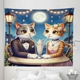 thumbnail image 1 of Ambesonne Cat Tapestry King Size, Romantic Date Night Funny Kitty, 104"x88", Dark Blue Apricot, 1 of 2