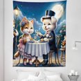 thumbnail image 1 of Ambesonne Cat Tapestry Twin Size, Gentleman Puppy Kitty Lady Date, 68"x88", Night Blue Rose Apricot, 1 of 2