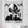 thumbnail image 1 of Ambesonne Cat Tapestry Twin Size, Mid Century Modern Boho Kitties, 68"x88", Pale Grey Charcoal Grey, 1 of 2