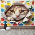thumbnail image 1 of Ambesonne Cat Tapestry Wall Hanging, Mischief Kitty Peaking Dots, 60"x40", Multicolor, 1 of 3