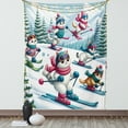 thumbnail image 1 of Ambesonne Cat Tapestry Wall Hanging, Snowy Cartoon Skiing Kitties, 60"x80", Pale Blue Raspberry White, 1 of 3