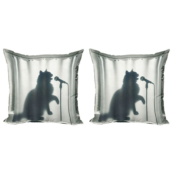 Ambesonne Cat Throw Pillow Cover 2 Pack, Bath Shadow of a Singing Kitty, 18", Dark Blue Grey Off White