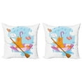 thumbnail image 1 of Ambesonne Cat Throw Pillow Cover 2 Pack, Cartoon Animal Birds, 16", Multicolor, 1 of 2