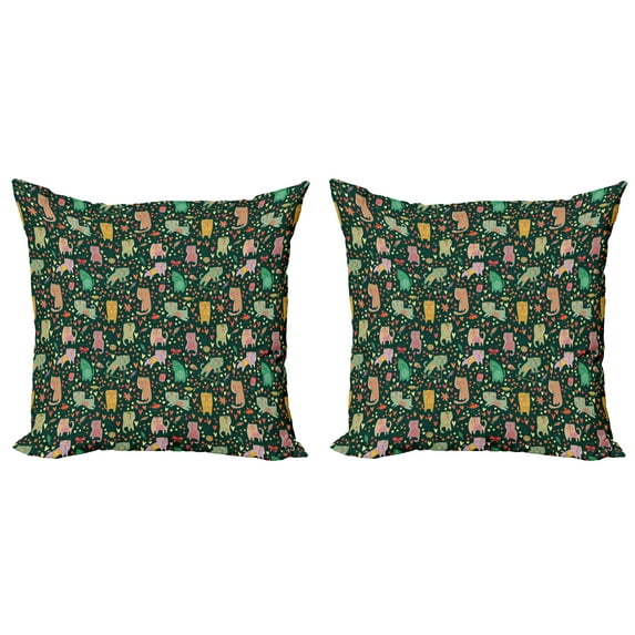Ambesonne Cat Throw Pillow Cover 2 Pack, Cartoon Feline Animal, 18", Multicolor