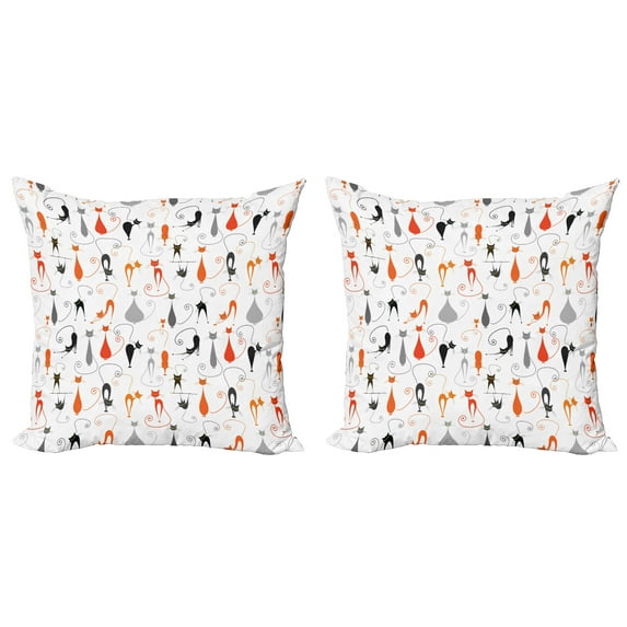 Ambesonne Cat Throw Pillow Cover 2 Pack, Colorful Design Kitten Pattern, 18", Multicolor White