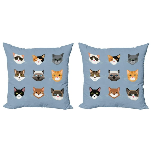 Ambesonne Cat Throw Pillow Cover 2 Pack, Contemporary Portraits Set, 24", Multicolor
