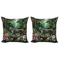 thumbnail image 1 of Ambesonne Cat Throw Pillow Cover 2 Pack, Exotic Wild Floral Jungle Scene, 18", Green and Multicolor, 1 of 1