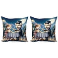 thumbnail image 1 of Ambesonne Cat Throw Pillow Cover 2 Pack, Gentleman Puppy Kitty Lady Date, 20", Night Blue Rose Apricot, 1 of 7