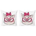 thumbnail image 1 of Ambesonne Cat Throw Pillow Cover 2 Pack, Heart Shape Glasses Bow, 20", Magenta Beige Black, 1 of 7