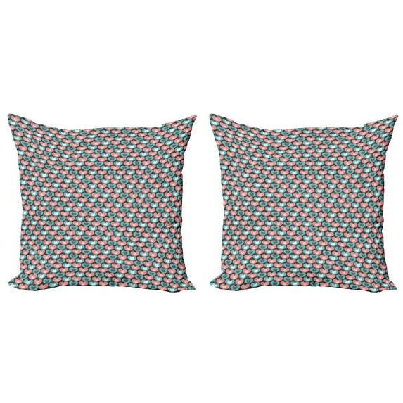 Ambesonne Cat Throw Pillow Cover 2 Pack, Kitten Portrait Heart, 20", Sea Green Pale Pink