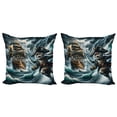 thumbnail image 1 of Ambesonne Cat Throw Pillow Cover 2 Pack, Stormy Ocean Pirate Kitty Ship, 20", Dark Slate Blue and Amber, 1 of 7