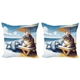 thumbnail image 1 of Ambesonne Cat Throw Pillow Cover 2 Pack, Sunbathing Kitten Seaside Shore, 24", Blue Pale Mustard, 1 of 7