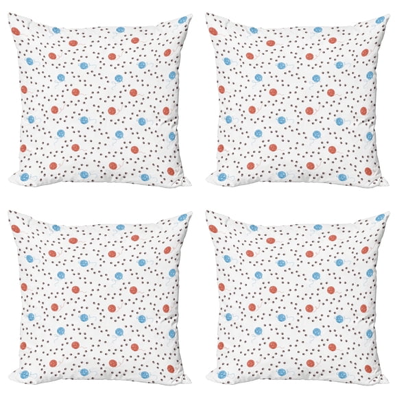 Ambesonne Cat Throw Pillow Cover 4 Pack, Animal Paws Yarn Threads, 24", Pale Blue Coral Brown
