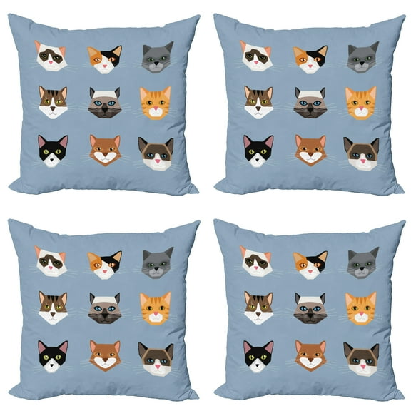 Ambesonne Cat Throw Pillow Cover 4 Pack, Contemporary Portraits Set, 24", Multicolor