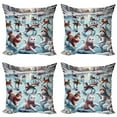 thumbnail image 1 of Ambesonne Cat Throw Pillow Cover 4 Pack, Cottages Ice Skating Kitties, 20", Soft Blue Burnt Orange, 1 of 7