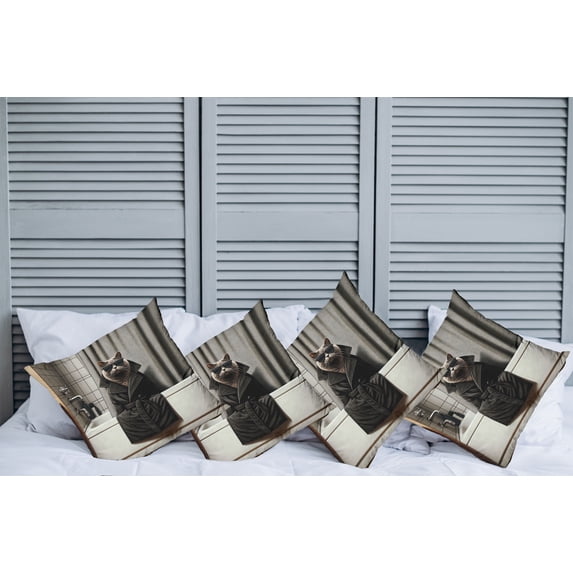 Ambesonne Cat Throw Pillow Cover Pack of 4, Realistic Cool Kitty Mysterious, 4 Pcs-24" x 24", Grey and Charcoal Grey