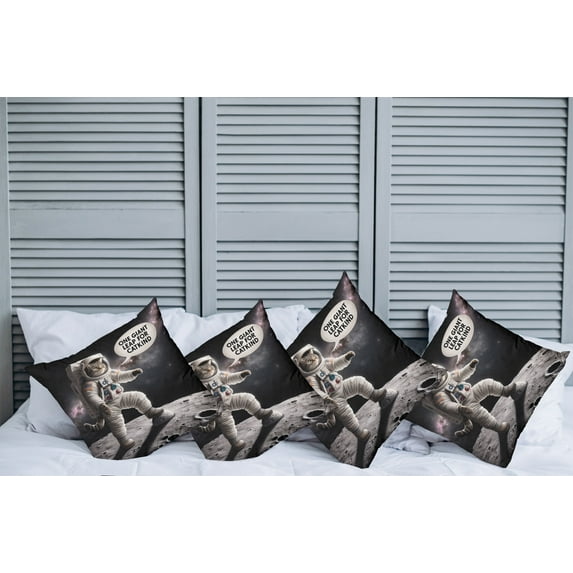 Ambesonne Cat Throw Pillow Cover Pack of 4, Whimsical Astronaut Kitty Moon, 4 Pcs-36" x 16", Dark Purple Grey Coconut