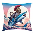 thumbnail image 1 of Ambesonne Cat Throw Pillow Cushion Cover, Ancient Greek Kitty on Shark, 40" X 40", Blue and Pale Pink, 1 of 2