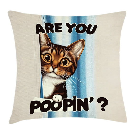 Ambesonne Cat Throw Pillow Cushion Cover, Are You Poopin' Curious Kitty, 26" X 26", Blue Coconut Chocolate