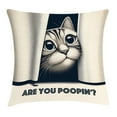thumbnail image 1 of Ambesonne Cat Throw Pillow Cushion Cover, Are You Poopin' Retro Funny, 24" X 24", Dark Blue Ivory, 1 of 2