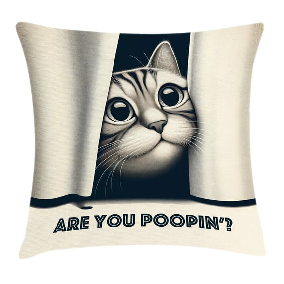 Ambesonne Cat Throw Pillow Cushion Cover, Are You Poopin' Retro Funny, 36" X 36", Dark Blue Ivory