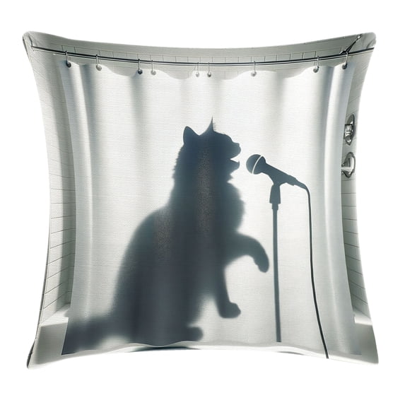 Ambesonne Cat Throw Pillow Cushion Cover, Bath Shadow of a Singing Kitty, 20" X 20", Dark Blue Grey Off White