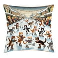 thumbnail image 1 of Ambesonne Cat Throw Pillow Cushion Cover, Cheery Kitties Ice Skating Fun, 16" X 16", Orange Brown Pale Blue, 1 of 2