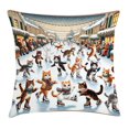 thumbnail image 1 of Ambesonne Cat Throw Pillow Cushion Cover, Cheery Kitties Ice Skating Fun, 18" X 18", Orange Brown Pale Blue, 1 of 2