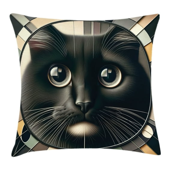 Ambesonne Cat Throw Pillow Cushion Cover, Closeup Circle of a Black Kitty, 24" X 24", Charcoal Grey