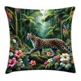 thumbnail image 1 of Ambesonne Cat Throw Pillow Cushion Cover, Exotic Wild Floral Jungle Scene, 24" X 24", Green and Multicolor, 1 of 2