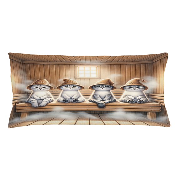 Ambesonne Cat Throw Pillow Cushion Cover, Funny Kittens in Hats at Sauna, 36" X 16", Pastel Brown and Pale Grey