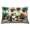 thumbnail image 1 of Ambesonne Cat Throw Pillow Cushion Cover, Painting Boho Cozy Scene Kitty, 26" X 16", Jade Green Grey Orange, 1 of 2