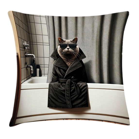 Ambesonne Cat Throw Pillow Cushion Cover, Realistic Cool Kitty Mysterious, 16" X 16", Grey and Charcoal Grey
