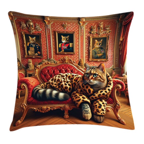 Ambesonne Cat Throw Pillow Cushion Cover, Royal Kitty in Leopard Coat, 28" X 28", Marigold Salmon