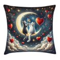 thumbnail image 1 of Ambesonne Cat Throw Pillow Cushion Cover, Toasting Romantic Moon Hearts, 40" X 40", Dark Night Blue Vermilion, 1 of 2