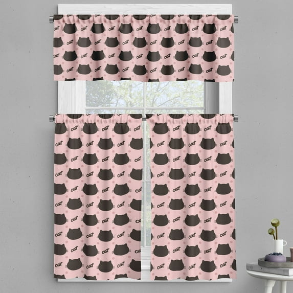 Ambesonne Cat Valance & Curtain, Head Silhouettes Dots Girly, 55"x24", Coral Seal Brown
